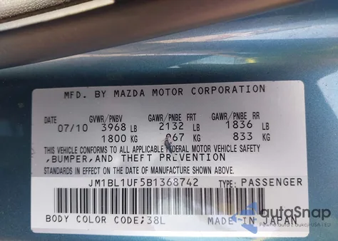 2011 Mazda Mazda3 I Sport z USA, uszkodzony, nr VIN JM1BL1UF5B1368742